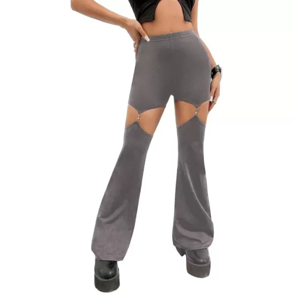WDIRARA Women's Cut Out High Waisted Flare Elastic Waist Party Leggings Night Out Pants