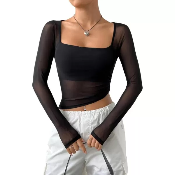 WDIRARA Women's Cut Out Long Sleeve Round Neck Crop Top Slim T Shirt