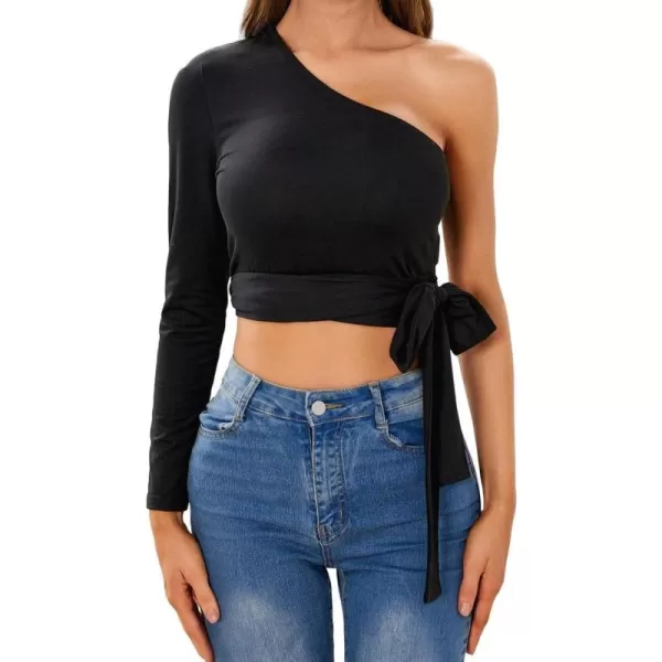 WDIRARA Women's Cut Out Long Sleeve Round Neck Crop Top Slim T Shirt