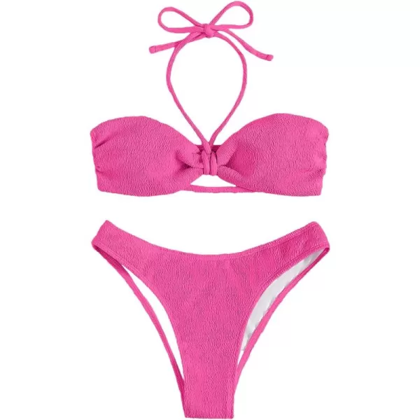 WDIRARA Women's Cut Out Ring Bandeau Bikini Set 2 Piece Strapless Swimsuits