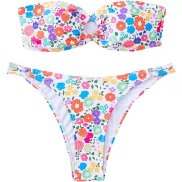 WDIRARA Women's Cut Out Ring Bandeau Bikini Set 2 Piece Strapless Swimsuits