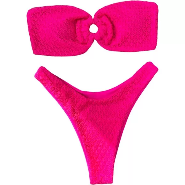 WDIRARA Women's Cut Out Ring Bandeau Bikini Set 2 Piece Strapless Swimsuits
