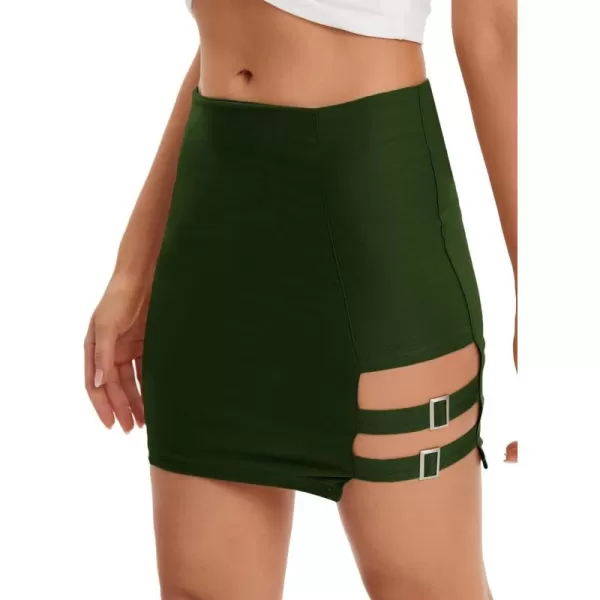 WDIRARA Women's Cut Out Straps High Waist Solid Sexy Bodycon Mini Skirt