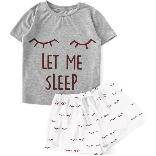 WDIRARA Women's Cute Cartoon Print Closed Eyes Print Tee and Shorts Pajama Set