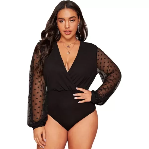 WDIRARA Women's Deep V Neck Long Sleeve Solid Wrap Surplice Bodysuit