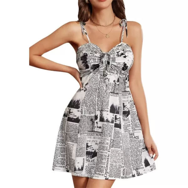 WDIRARA Women's Ditsy Floral Print Tie Shoulder Sleeveless Ruched Bust Drawstring Flared Hem Cami Mini Dress