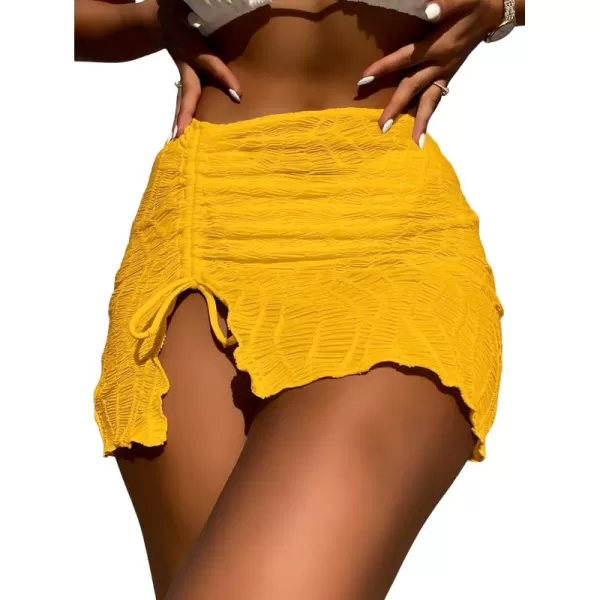 WDIRARA Women's Drawstring Split Thigh Cover Up Skirt Swimwear Beach Skirt