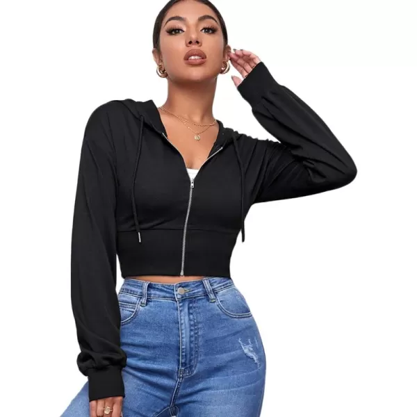 WDIRARA Women's Drop Shoulder Zip Up Drawstring Hoodie