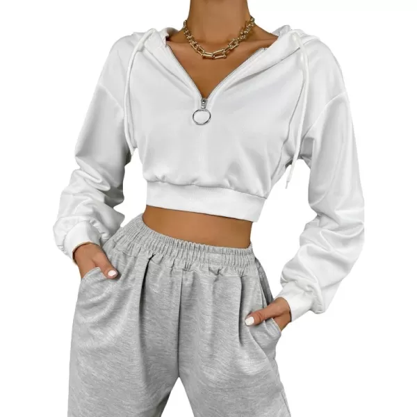 WDIRARA Women's Drop Shoulder Zip Up Drawstring Hoodie