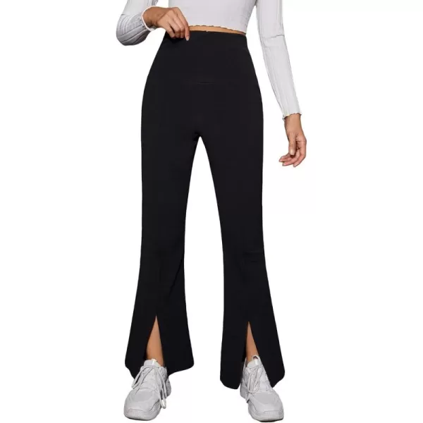 WDIRARA Women's Elastic High Waist Split Hem Flare Leg Elegant Long Pants