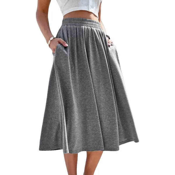 WDIRARA Women's Elastic Waist Skater Flared Hem A Line Midi Skirt with Pockets