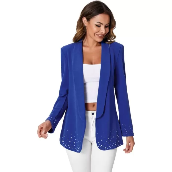 WDIRARA Women's Elegant Long Sleeve Blazer Open Front Rhinestone Suit Jackets