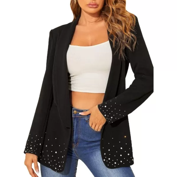 WDIRARA Women's Elegant Long Sleeve Blazer Open Front Rhinestone Suit Jackets