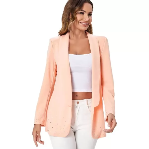 WDIRARA Women's Elegant Long Sleeve Blazer Open Front Rhinestone Suit Jackets