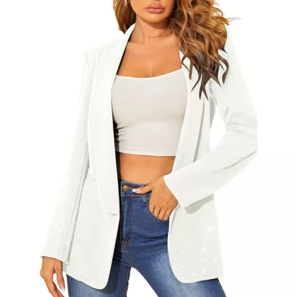 WDIRARA Women's Elegant Long Sleeve Blazer Open Front Rhinestone Suit Jackets