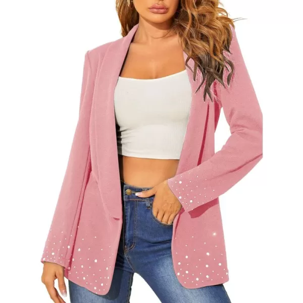 WDIRARA Women's Elegant Long Sleeve Blazer Open Front Rhinestone Suit Jackets