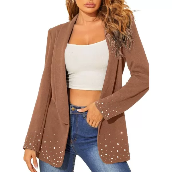 WDIRARA Women's Elegant Long Sleeve Blazer Open Front Rhinestone Suit Jackets