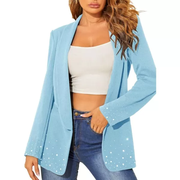 WDIRARA Women's Elegant Long Sleeve Blazer Open Front Rhinestone Suit Jackets