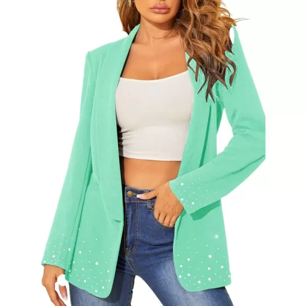 WDIRARA Women's Elegant Long Sleeve Blazer Open Front Rhinestone Suit Jackets