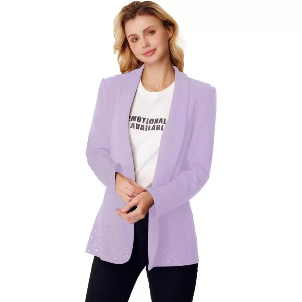 WDIRARA Women's Elegant Long Sleeve Blazer Open Front Rhinestone Suit Jackets
