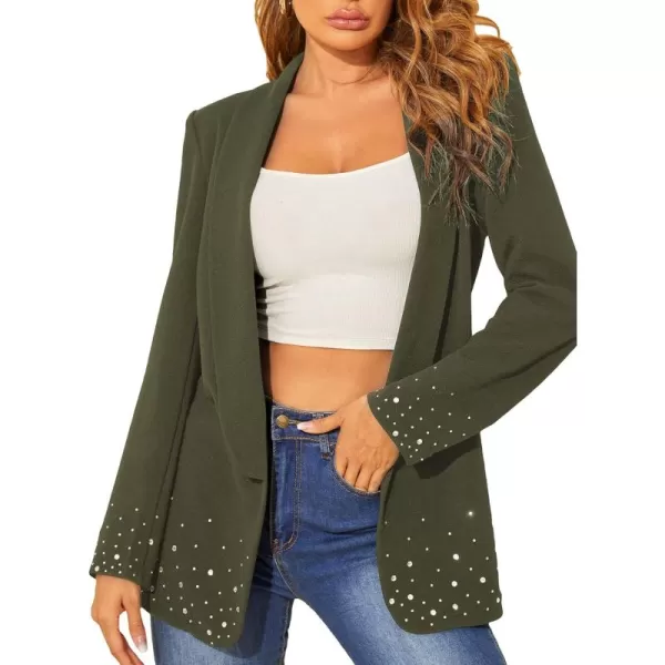 WDIRARA Women's Elegant Long Sleeve Blazer Open Front Rhinestone Suit Jackets