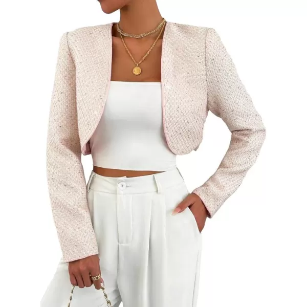 WDIRARA Women's Elegant Open Front Long Sleeve Jacket Crop Contrast Sequin Outwear