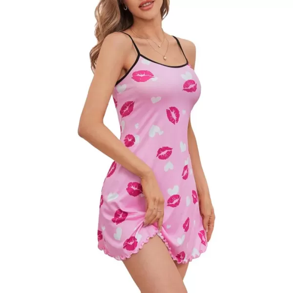 WDIRARA Women's Floral Lace Heart Print V Neck Sheer Mesh Cami Chemise Slip Dress