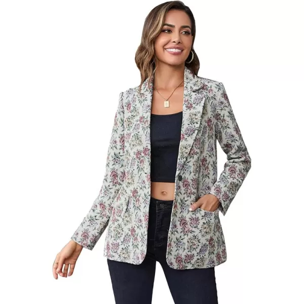 WDIRARA Women's Floral Print Lapel Neck Single Button Lightweight Jacket Blazer with Pocket