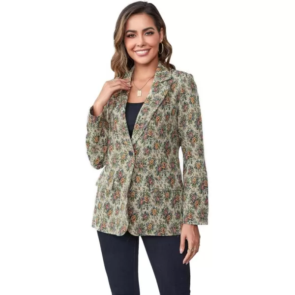 WDIRARA Women's Floral Print Lapel Neck Single Button Lightweight Jacket Blazer with Pocket