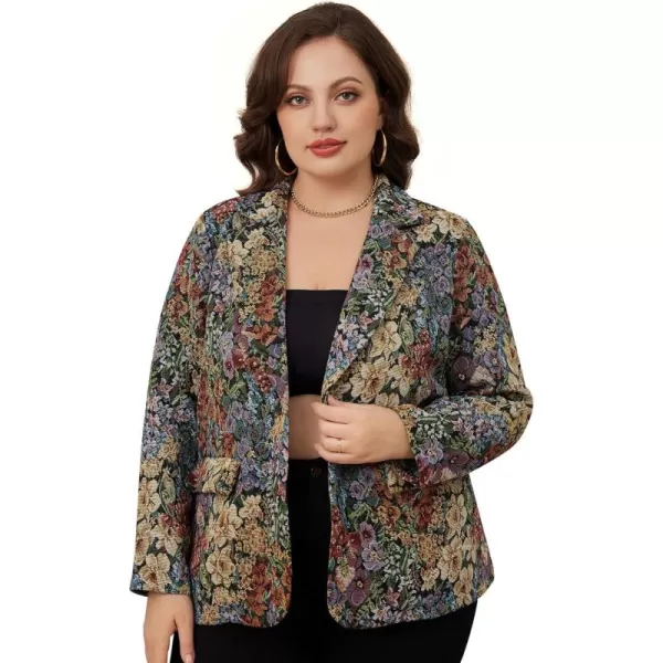 WDIRARA Women's Floral Print Lapel Neck Single Button Lightweight Jacket Blazer with Pocket