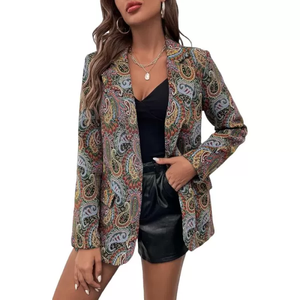 WDIRARA Women's Floral Print Lapel Neck Single Button Lightweight Jacket Blazer with Pocket