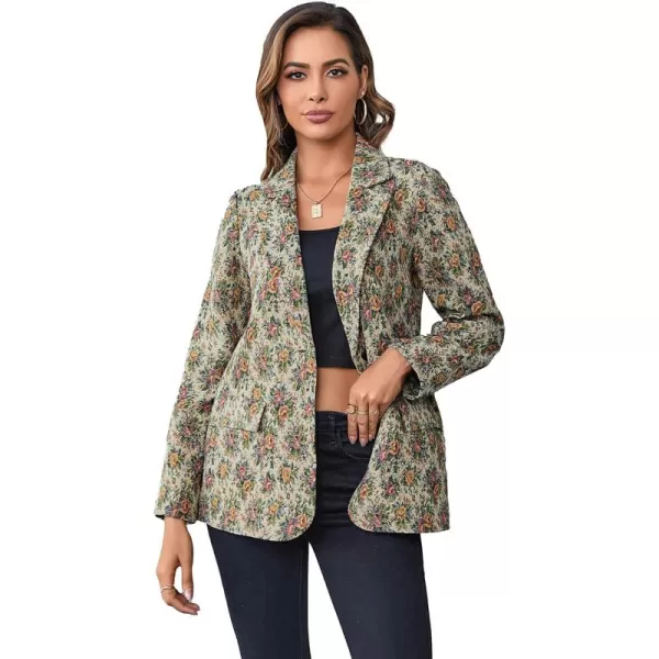 WDIRARA Women's Floral Print Lapel Neck Single Button Lightweight Jacket Blazer with Pocket
