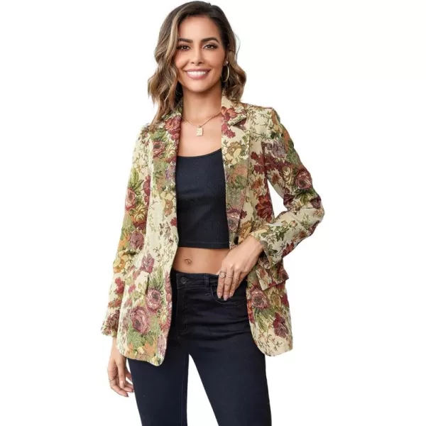 WDIRARA Women's Floral Print Lapel Neck Single Button Lightweight Jacket Blazer with Pocket