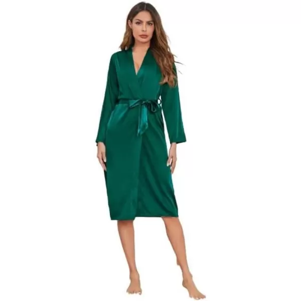 WDIRARA Women's Floral Print Long Sleeve Satin Long Robe Bridesmaid Wedding Party Robe