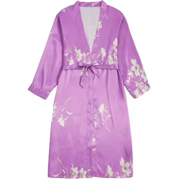 WDIRARA Women's Floral Print Long Sleeve Satin Long Robe Bridesmaid Wedding Party Robe