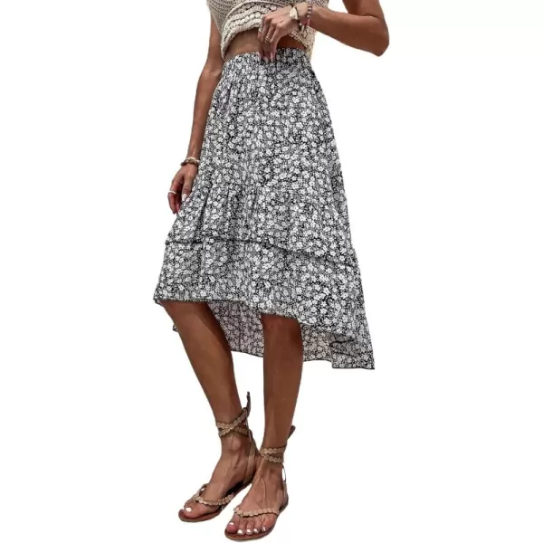 WDIRARA Women's Floral Print Ruffle Hem Elastic High Waist Tie Front Skirt