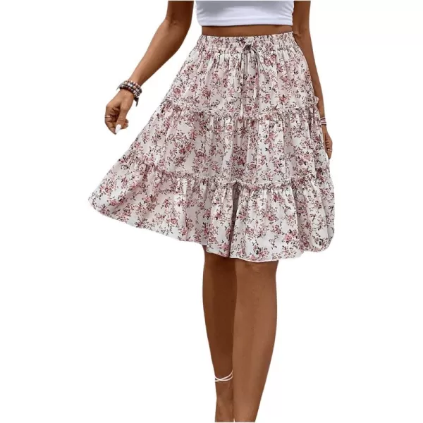 WDIRARA Women's Floral Print Ruffle Hem Elastic High Waist Tie Front Skirt