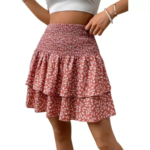WDIRARA Women's Floral Print Ruffle Hem Elastic High Waist Tie Front Skirt
