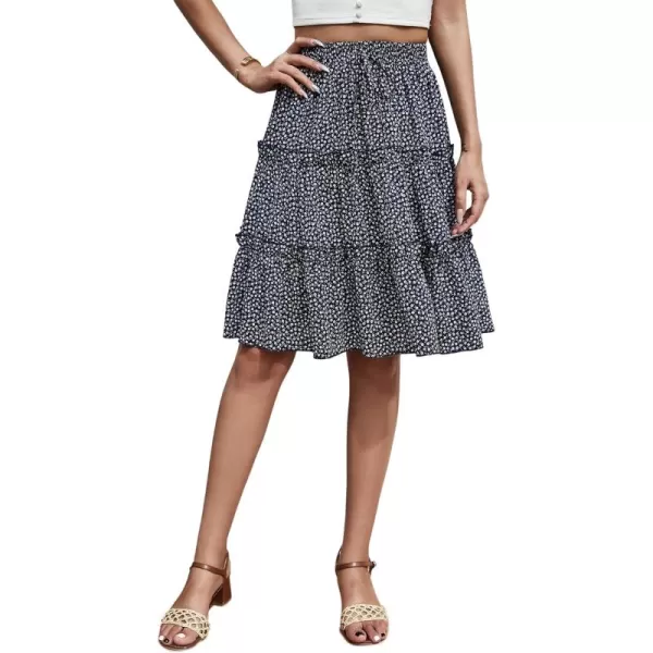 WDIRARA Women's Floral Print Ruffle Hem Elastic High Waist Tie Front Skirt