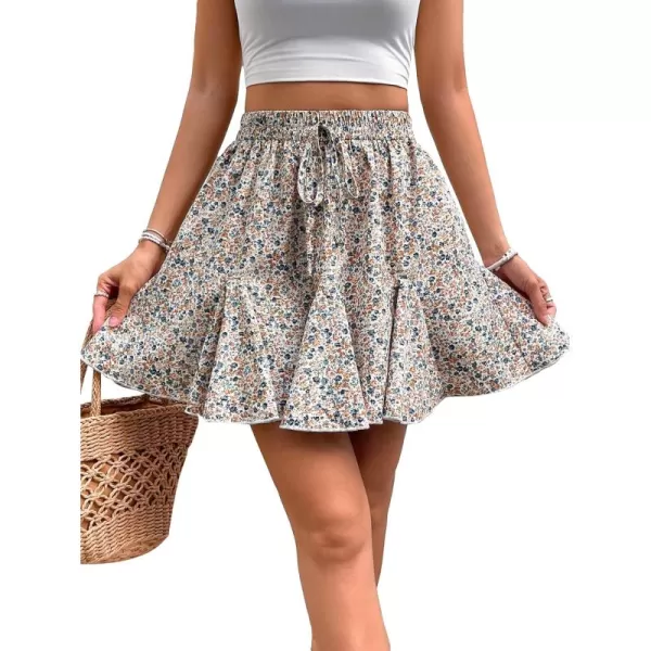 WDIRARA Women's Floral Print Ruffle Hem Elastic High Waist Tie Front Skirt