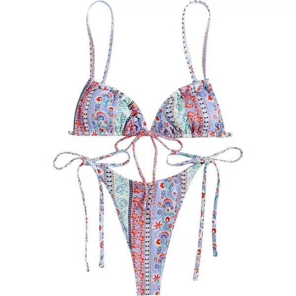 WDIRARA Women's Floral Print Tie Side Swimwear Straps Bikini Sets Swimsuits