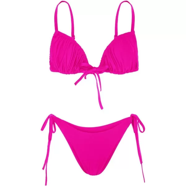 WDIRARA Women's Floral Print Tie Side Swimwear Straps Bikini Sets Swimsuits