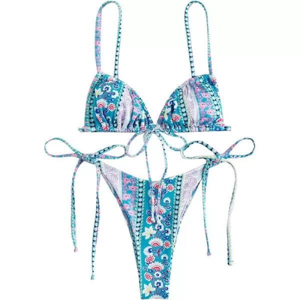 WDIRARA Women's Floral Print Tie Side Swimwear Straps Bikini Sets Swimsuits