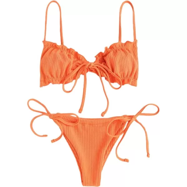 WDIRARA Women's Floral Print Tie Side Swimwear Straps Bikini Sets Swimsuits