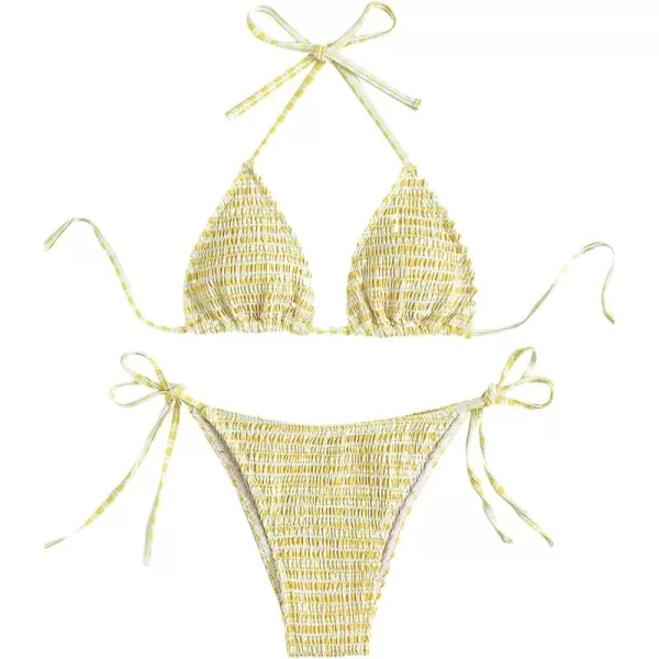 WDIRARA Women's Floral Print Tie Side Swimwear Straps Bikini Sets Swimsuits