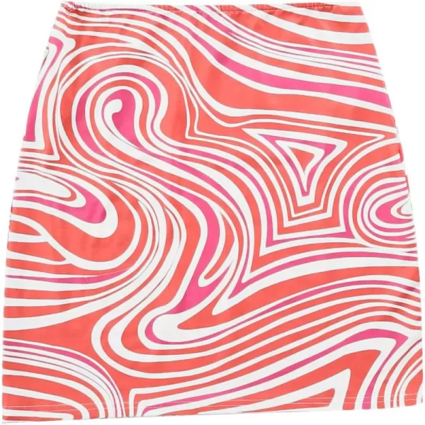 WDIRARA Women's Floral Printed Bodycon Stretch High Waist A Line Elastic Casual Mini Skirt
