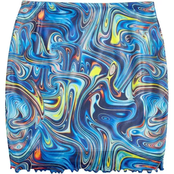 WDIRARA Women's Floral Printed Bodycon Stretch High Waist A Line Elastic Casual Mini Skirt