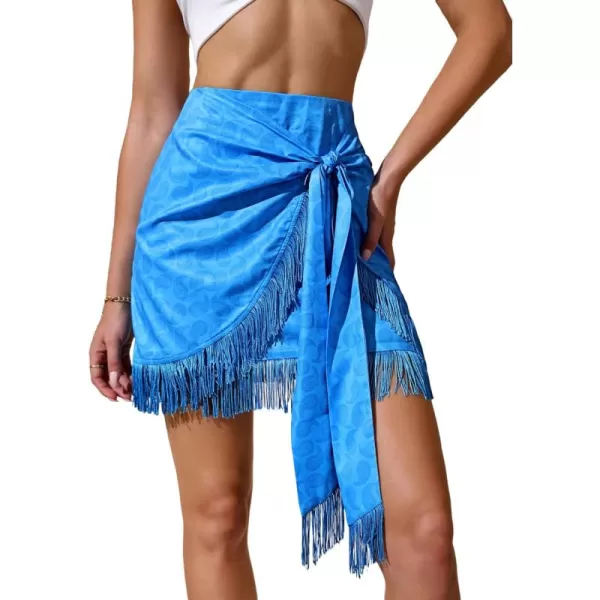 WDIRARA Women's Floral Side Tie Fringe Asymmetrical Hem Wrap Boho Mini Skirt