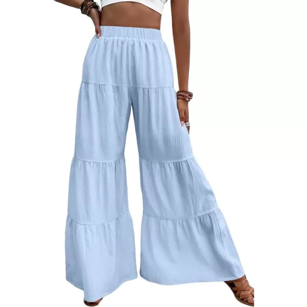 WDIRARA Women's Flowy Boho Elastic High Waist Ruffle Hem Wide Leg Beach Loose Palazzo Pants
