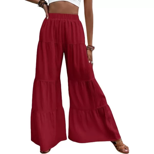 WDIRARA Women's Flowy Boho Elastic High Waist Ruffle Hem Wide Leg Beach Loose Palazzo Pants